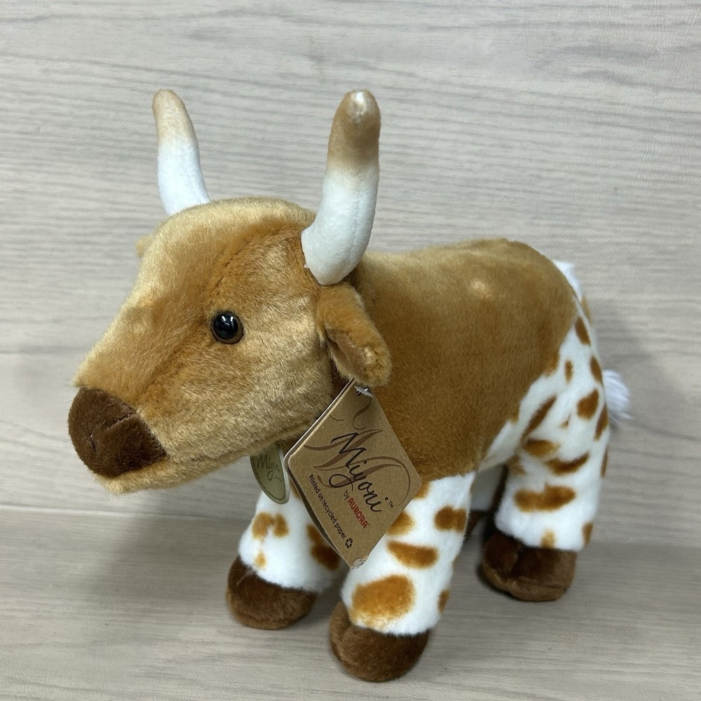 NWT Aurora Miyoni Texas Longhorn Brown Bull Steer Stuffed Animal 11" Plush Toy